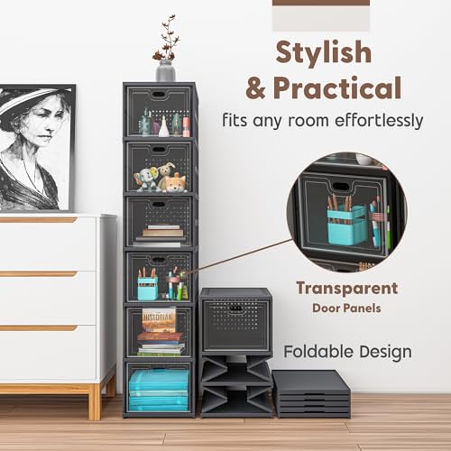 Image of Kuber Industries (Pack of 2) 6-Tier Transparent Plastic Collapsible Space Saving Closet /Cabinet | Makeup Cosmetics, Books & Stationary Organizer Storage Boxes for Home, Office & Hostel Use | Grey