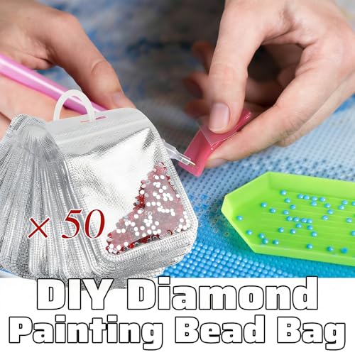 Image of 50PCS Diamond Painting Beads Storage Bags - Reusable Ziplock Pouches for DIY Diamond Art, Gem & Bead Organizer, Craft Supplies Storage Accessories