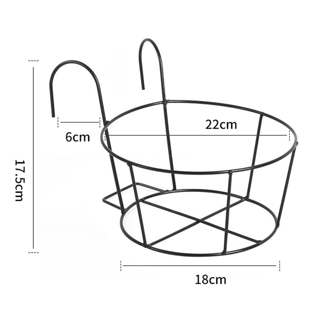 4 pezzi Supporto per fiori rotondo in ferro con gancio per recinzione, porta-piante da appendere per balcone e giardino, NeroNero