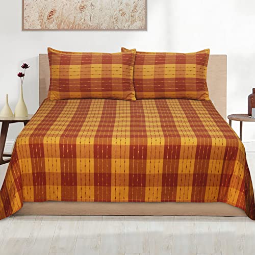 Image of AIRWILL, 200GSM Handloom Cotton Double Bedsheet with 2 Pillow Covers (Beast Maroon)