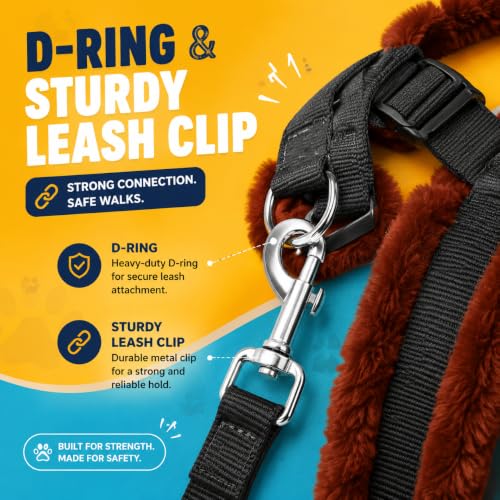 Image of Dog Fur Harness, Collar & Leash Combo Set, Adjustable Size | for 24-35 Kilogram Dogs (L, Black-Brown)