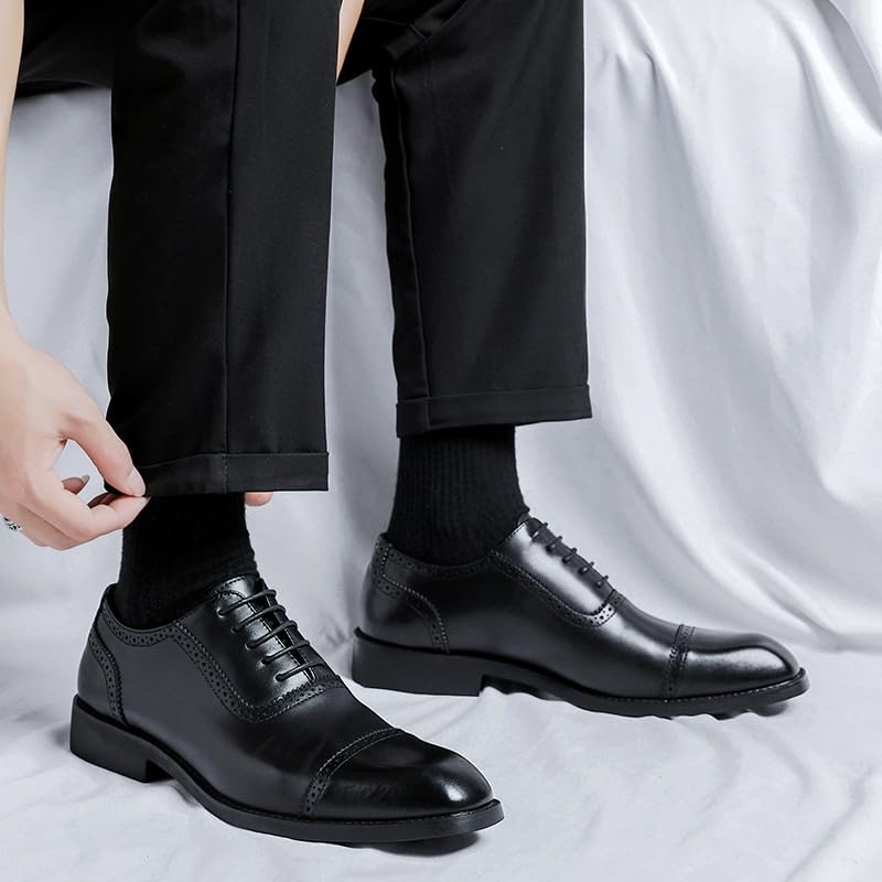 Men's Genuine Leather Lace Up Oxfords Shoes Comfort Wide Round Toe Non-Slip Dress Shoes Business Office Wedding Formal Modern Oxfords for Men3