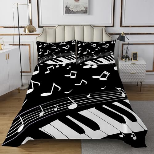 Castle Fairy Piano Quilt Set Twin Size,Kids Boys Teens Girls Piano Keys Lightweight Coverlet Bedspread,Rock Musical Bed Cover Set,Music Notes Bedspread 2 Piece (1 Quilt,1 Pillow Sham)