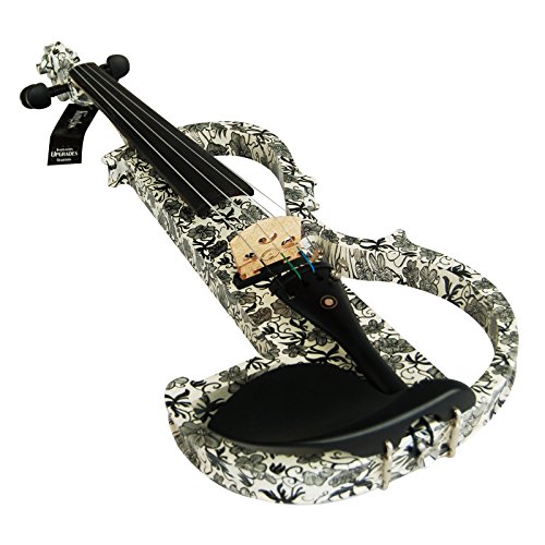 Image of Kinglos. Visual-Art Advanced Electric Violin 4 /4 Full Size Ebony Fittings | Incl. Case Bow Shoulder Rest Aux Cable Spare Bridge Strings - Solid Wood Orange Colored Silent Fiddle Kit for Adults Beginner