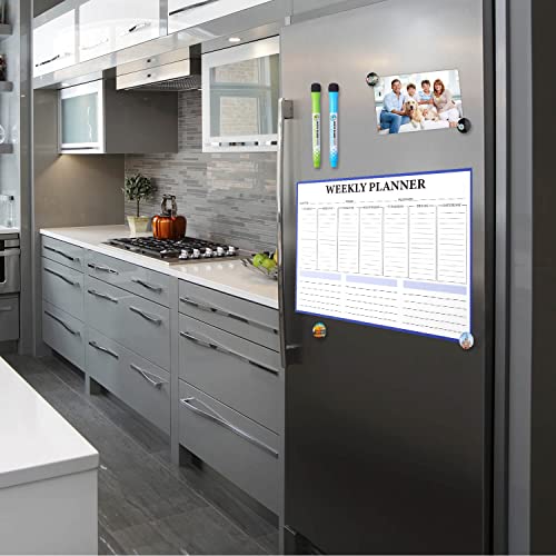 Dry Erase Board Calendar For Fridge - Weekly Magnetic Calendar For Refrigerator, Weekly Planner Schedule Board For Family, 4 Erasable Pens & 4 Cute Glass Magnets, 1 Eraser #TOP7