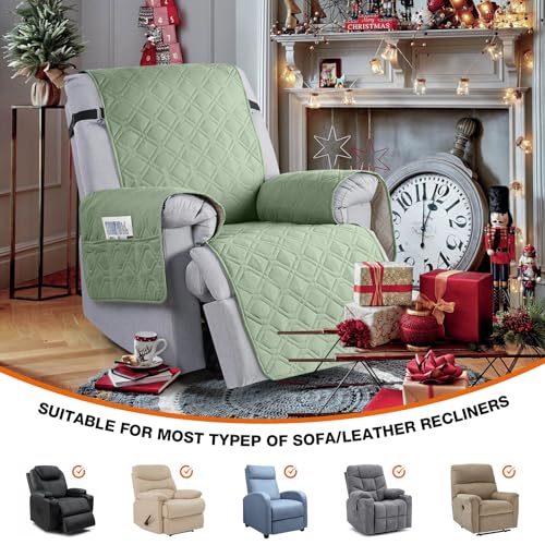 Image of VANSOFY 100% Waterproof Recliner Chair Covers, Recliner Cover Non-Slip Dog Chair Cover Furniture Protector Washable Slipcover with Pocket, Elastic Straps for Pets, Dogs(Light Green, 28 inch)