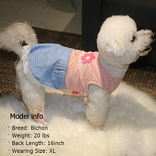 Kyeese Dog Dress Polka Dot Sunflower Girl Dog Shirt With Lace Dog T-Shirt Sleeveless Denim Style Dog Clothes Large #TOP2