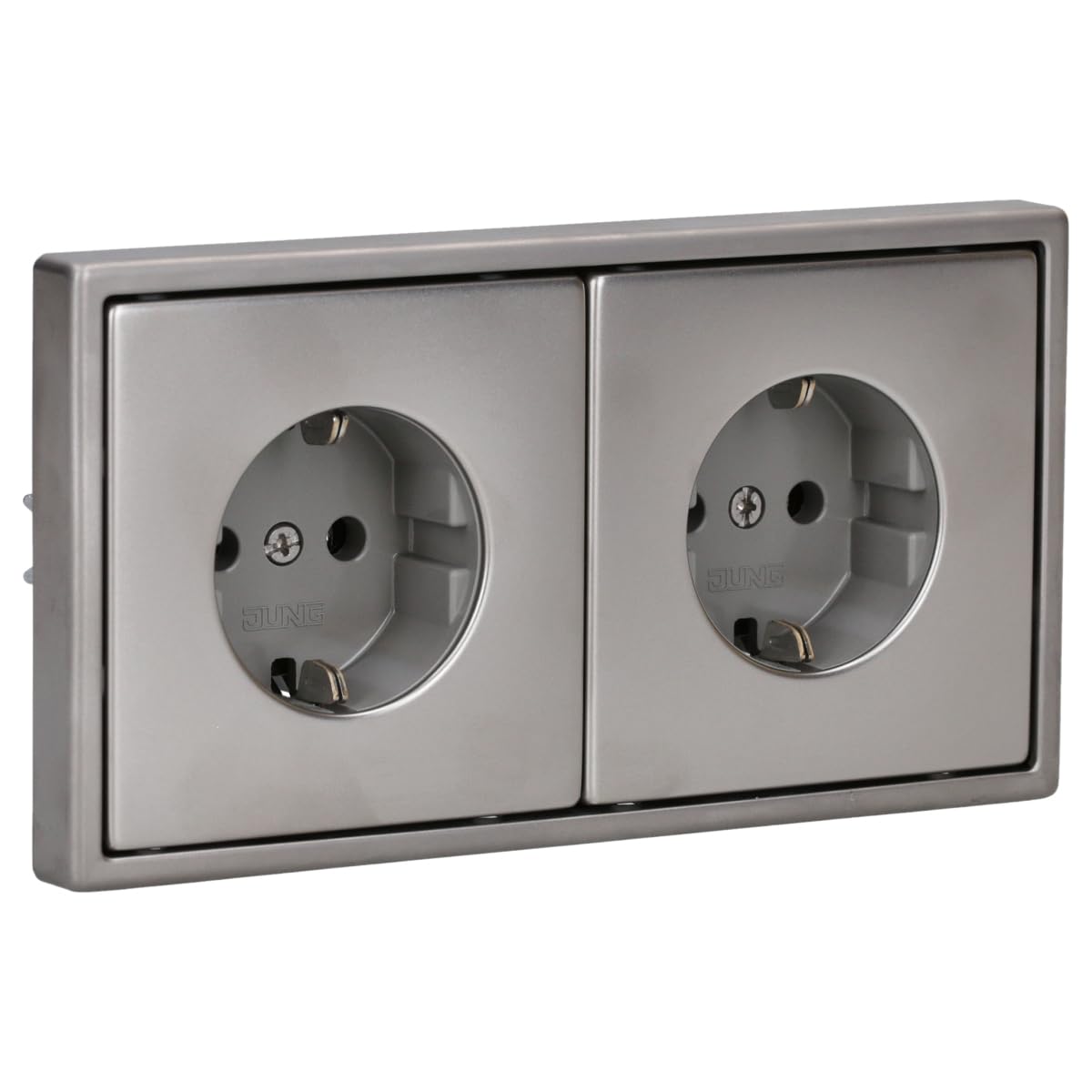 JUNG Serie LS 2x SCHUKO Steckdose Set Edelstahl | mit 2x ES1520 SCHUKO Steckdose, ES2982 Rahmen 2-fach