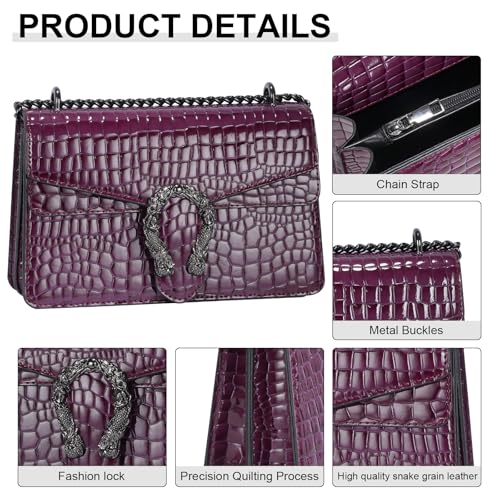Image of Women's Crossbody Shoulder Bag Snake Print Satchel Purse Leather Chain Clutch Evening Handbag