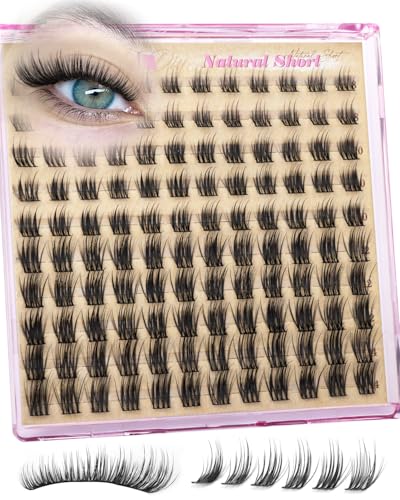 Short Lash Clusters 8-10-12-14mm Natural Eyelash Clusters Spiky Wispy Cluster Eyelash Extensions Ultra-Thin Band Lash Extension Pestañas Postizas Naturales DIY C Curly Individual Lashes