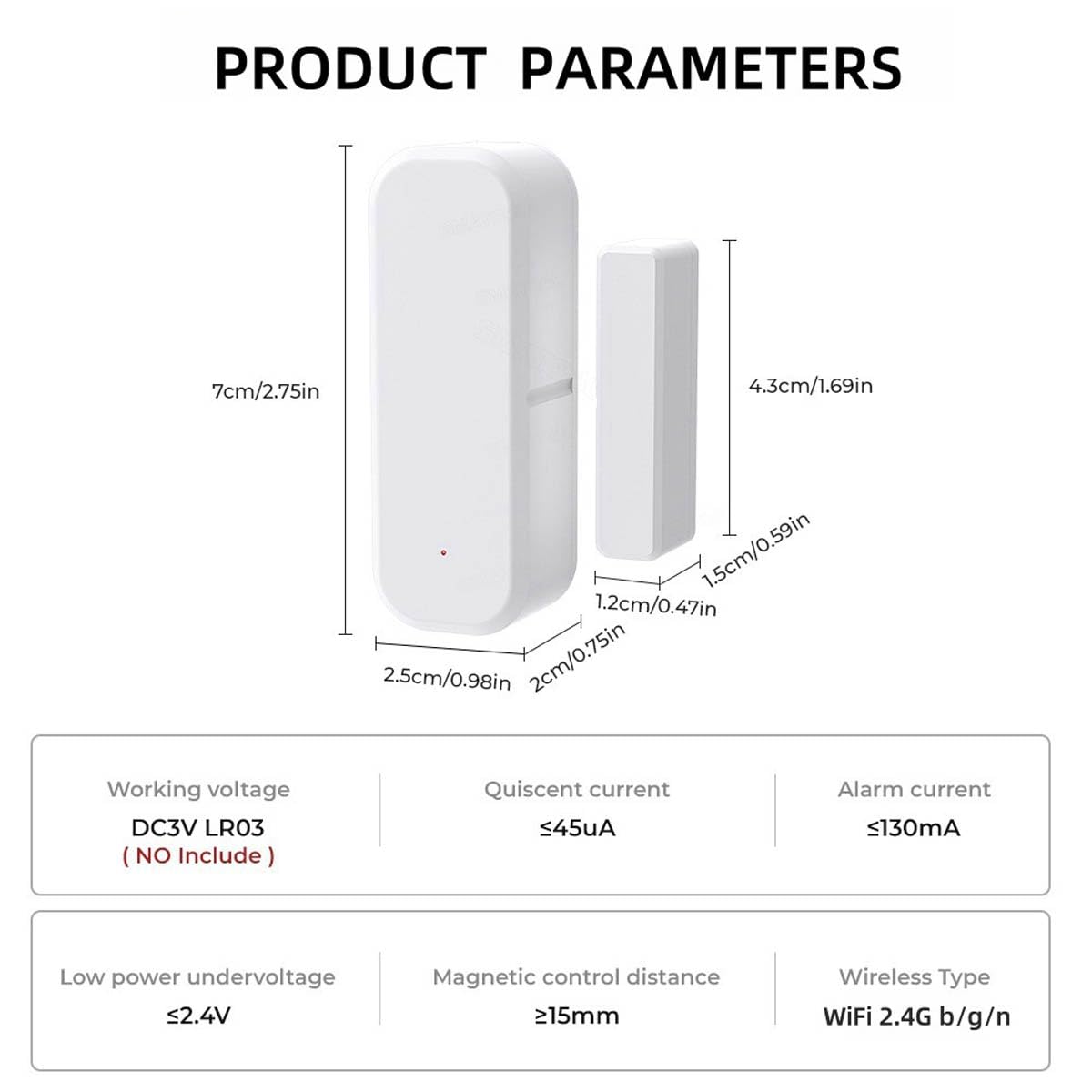 Czujnik drzwi WiFi, czarny, inteligentny alarm do drzwi, bezprzewodowy czujnik otwarcia drzwi, alarm, do systemu alarmowego, kompatybilny z Alexa i Google Home, 2 szt