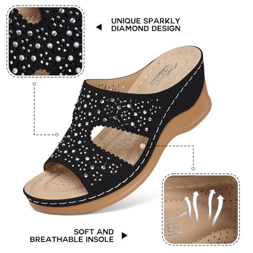 Image of SHIBEVER Wedge Sandals for Women Dressy: Summer Slip On Womens - Slide Comfortable Walking Platform Sandals