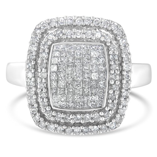 Original Classics 10K White Gold Round and Princess cut Diamond Ring (1.00 Cttw, H-I Color, I1-I2 Clarity) - Size 6-3/4