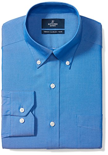 Amazon Brand - Buttoned Down Men's Tailored-Fit Button Collar Pinpoint Non-Iron Dress Shirt, French Blue, 17