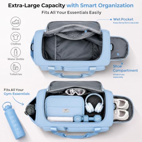 Image of FIORETTO Women's Gym Duffle Bag with Shoes Compartment, 30L Capacity, Ideal for Travel, Gym, Sports, Duffel, Weekender