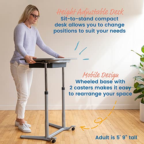 Image of ECR4Kids 3S Mobile Adjustable Open Front Desk, Sit Stand, and Store, Classroom Furniture, Grey