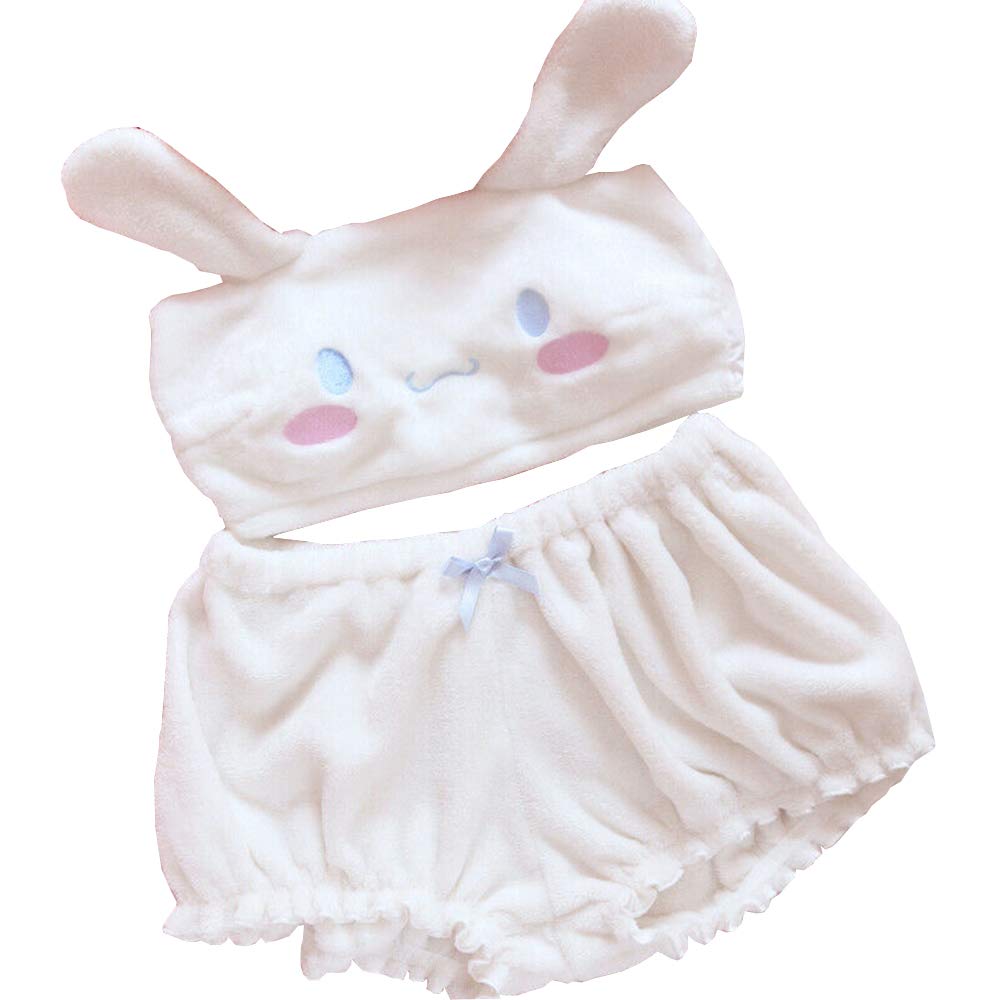 BZB Kawaii Anime Cute Pajamas Set for Women Sweet Lovely Velvet Tube Top and Shorts Sleepwear Suits - White-01 Small