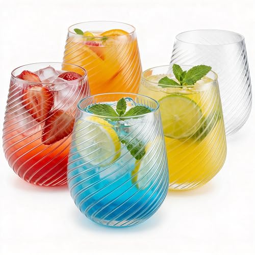 Image of Maaacute 40 Pack Plastic Stemless Wine cocktail Whiskey Champagne Glasses, 12 Oz Disposable Unbreakable Cups for Party Bars Wedding Tasting (Spiral)