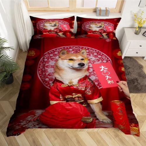 Housse couette corgi parure lit 3 pièces microfibres