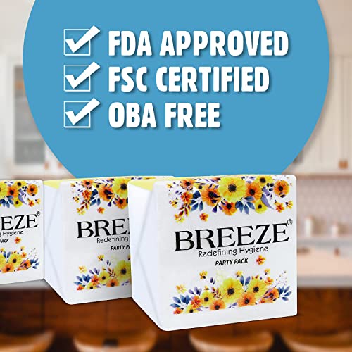 Image of BREEZE BRE004 2 Ply Paper Serviettes Cocktail Napkin Super Soft & More Absorbent Plain Tissue with 50 pulls (Pack of 6 /300 Tissues)