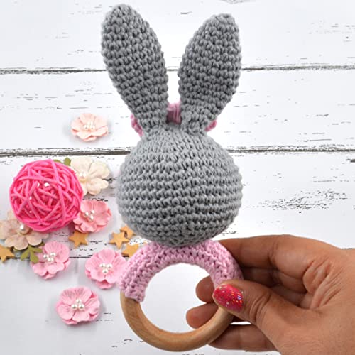 Image of Love Crochet Art Animal Shape Crochet Rattle Cum Soft Toy for Infant, Kids & Babies, Early Age Gift Toys (Bunny Rabbit - Gray)