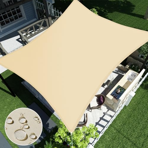 ECOOPTS 16'x16' Waterproof Sun Shade Sail Rectangle Canopy Cover UV Blockage for Outdoor Patio Pergola Backyard Garden (Beige)