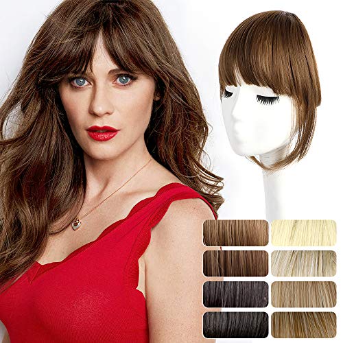 Clip in Bangs Long Fringe Front Neat Air Curved Bangs for Women Synthetic Natural Looking Bangs Hair Clip on Fringe Bangs Hair Pieces with Long Straight Temples