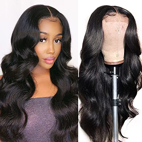 Azibo Body Wave Lace Front Wigs Human Hair Pre Plucked With Baby Hair Glueless 150% Density 4x4 Brazilian Lace Closure Human Hair Wigs For Women (20 inch, Natural Color)