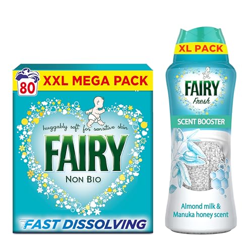 Fairy Non Bio Laundry Washing Value Pack, Washing Powder 80 Washes & In-Wash Scent Booster (495g)