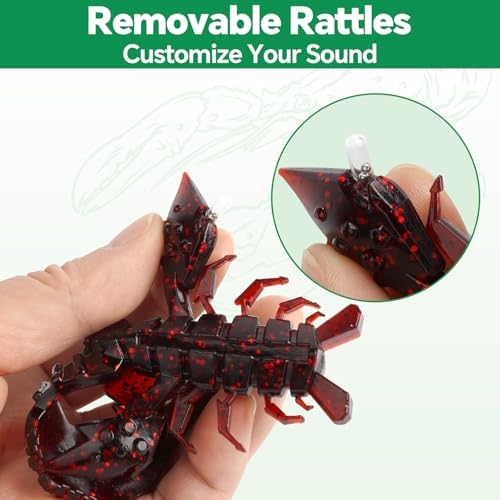 Image of Battle Craw Soft Plastic Crawfish Lures Kit with Removable Rattles | Salt Infused Creature Bait for Bass Fishing, Texas Rig & Jig Trailer Lure in Tackle Box, Realistic 1:1 Claw-to-body 4.1 /5.5in