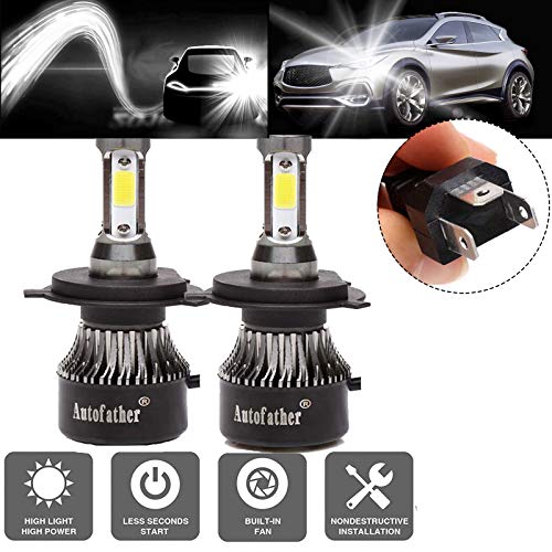 H4 LED Headlight Bulbs All-in-One Conversion Kit 9003 HB2 Hi Lo Beam 240W 24000LM 6000K Super Cool White IP68 4 Sides COB Chips Automotive Headlamp