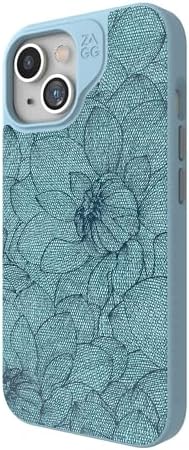 Coque ZAGG London Pour IPhone 16 Pro Max – Bleu Brodé Motif Doodle, Finition Mate