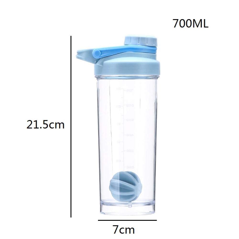 Botella de agua de 700 ml con escala y bola agitadora ayuda a beber proteínas para niños y adultos, ideal para gimnasio, deportes al aire libre, azul/rosa, color: azul (color: azul)