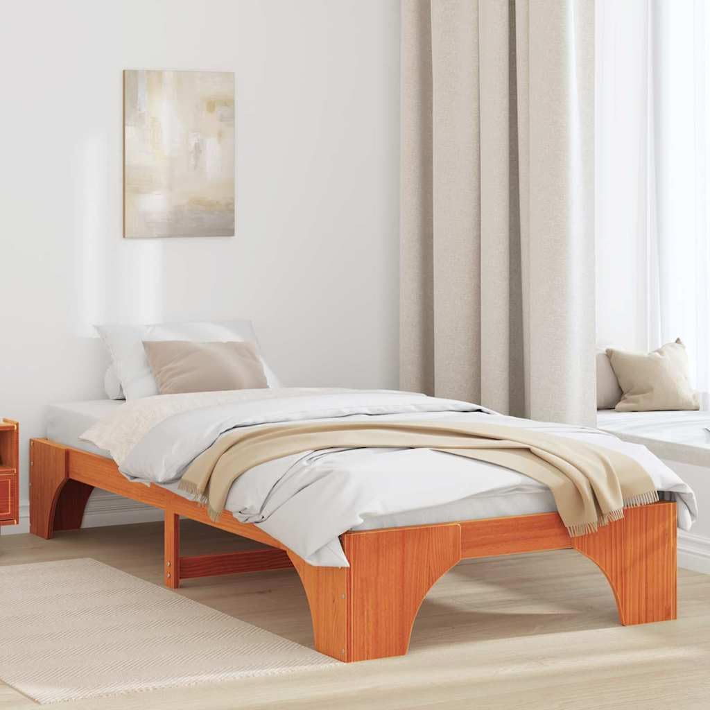 YUTAASU Bettrahmen Wachsbraun 75 x 190 cm Massives Kiefernholz | Fester Lattenrost, Veredelte Rückseite, Einfache Montage, Pflegeleicht