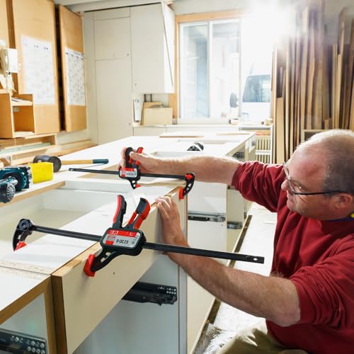 Image of BESSEY EZ30-6 Trigger Style Clamp, 12 inches x 2.36 inches, 445 lb Clamping Force - Fast Acting One Hand Woodworking Clamps for Wood working, Carpentry,Home Improvement, DIY, Construction Projects