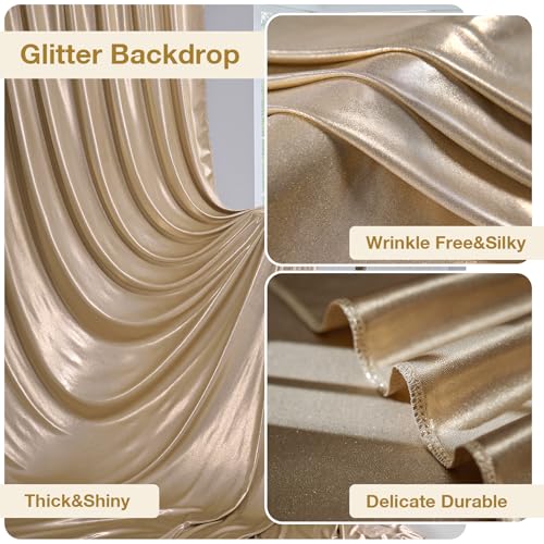 Image of 10x10 ft Wrinkle Free Champagne Sequin Backdrop Curtain for Parties,Thick Not Fall-Off Glitter Backdrop Drapes,2 Panels 5x10ft Shimmer Photo Back Drop Cloth for Wedding Birthday Photography Background