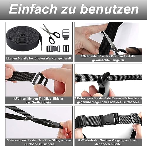 Scettar 20MM*10M Nylon Gurtband mit 10 Paare Schnallen und Verschlüsse,Verstellbare Kunststoff Steckschnalle, Klickverschluss Sicherheitsgurt Verlängerung für Rucksack DIY Handwerk Hundehalsband