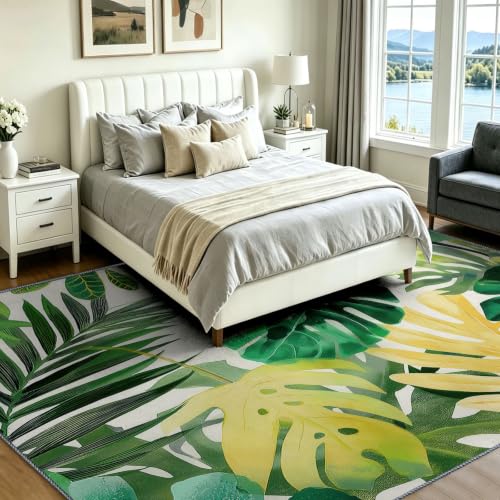 Alfombra verde para sala de estar y estudio con hojas 120x170 3