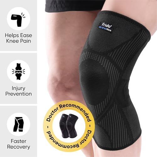 Image of Frido Active Knee Cap Support for Men & Women | Active Compression for Pain Relief & Joint Support | Knee Sleeve for Gym, Running, Jogging, Sports & Workout | Anti-Sweat Knee Brace (1 Pair) Core Black, L