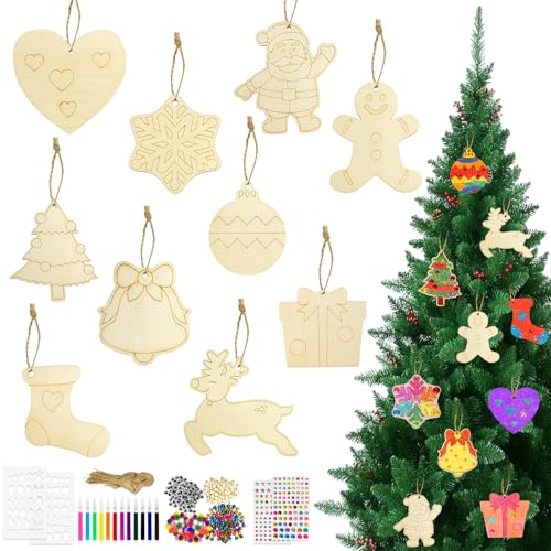 326 Pezzi Natale Ciondolo in L-Egno da Dipingere, Ciondolo Albero di Natale per Artigianato Fai-da-Te perDecorazioni Natalizie e Feste (326 Pcs)