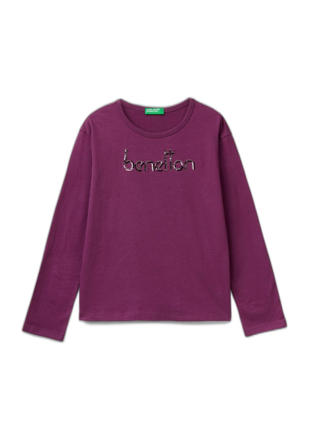 Önü Pullu Logo İşlemeli Bisiklet Yaka Uzun Kollu T-Shirt Kız Çocuk T-Shirt