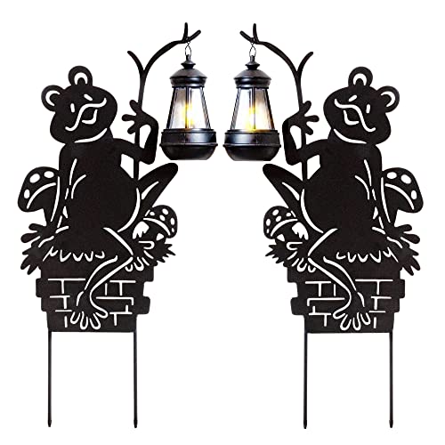 Esterno Frogs W/Lamp Solar Garden Stakes (2-Pack); Set Of 2 Lawn Ornament Metal Silhouettes With Solar-Rechargeable Lanterns #TOP17