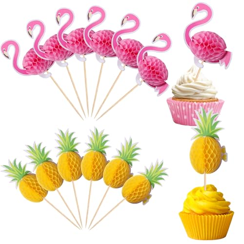 Tropical Cocktail Deko 24 PCS Flamingo Ananas Cupcake Topper Hawaii Kuchendeko Cocktailspieße Flamingo Cocktailspieße Ananas für Desserts, Getränke, Kuchen, Sommerfest