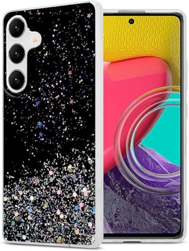 Image of VONZEE Glitter Case Compatible for Samsung M54 5G, Non Moving Glitter Stars Cover Soft TPU + Hard PC Bumper Bling Cover for Women Girls Protective Shockproof Phone Case (Black)