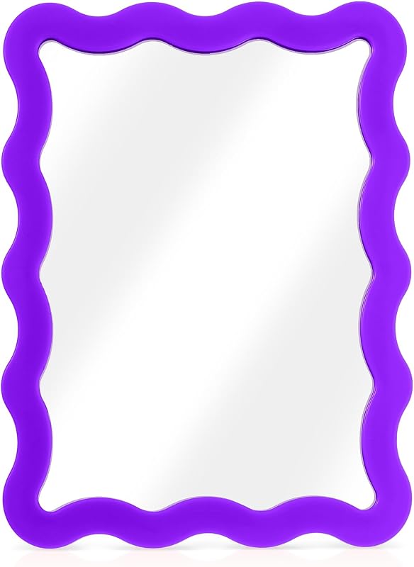 Espelho magnético para armário Leinuosen com moldura plástica, vidro e bordas onduladas, Dark Purple, 20,07 cm x 13,05 cm