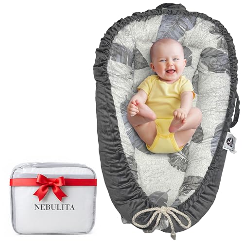 Image of Nebulita Newborn Lounger Leaf - Flexible & Portable w/Infant Support Cushion, Soft & Breathable 100% Cotton - Multi-Use Supervised Baby Lounger for Floor, Travel, Changing Mat Alternative - Basic