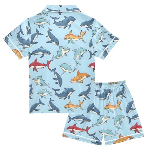 ALAZA Colorful Dolphin Blue Satin Pajamas Set Short Sleeve Button Down Sleepwear Summer Pjs 2 Piece2