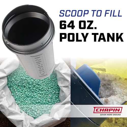 Image of Chapin 8740A: 64-Ounce Black Poly Hand Shaker Spreader for Turf, Fertilizer, Grass Seed, Salt and Sand, Year-Round Use, Large Grip Handle with 3 Openings for Pellets and Particles