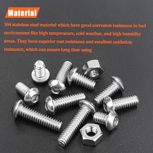 Image of 100 Pieces 1 /4-20 x 1 Button Head Socket Cap Screws Bolts, HELIFOUNER 304 Stainless Steel (18-8) Screws, Bright Finish, Fully Threaded