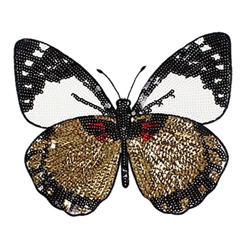 sew on sequins - Iron on or Sew on Sequin Butterfly Patch Embroidered Patches Badge Motif Applique Compatible Clothing Jeans T-Shirt Sweater Hoodies (White&Gold)